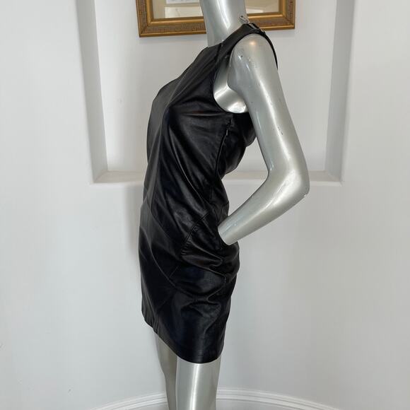 TESS GIBERSON Leather Shift Mini Black Dress Size 0 - Picture 2 of 16